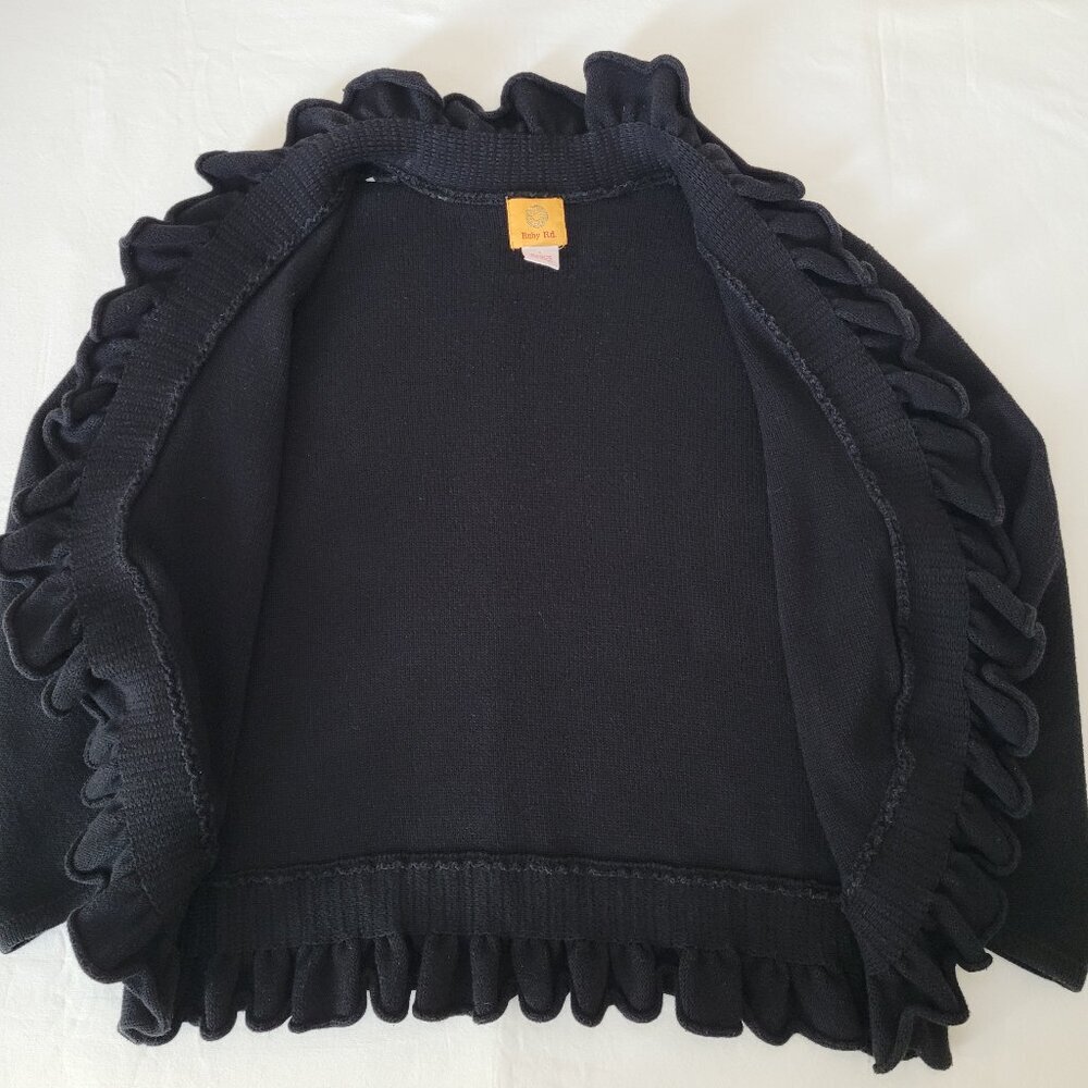 Ruby Rd Cardigan Black Ruffled Open Front 3/4 Sleeve Womens Large Boho Academia - Picture 9 of 10